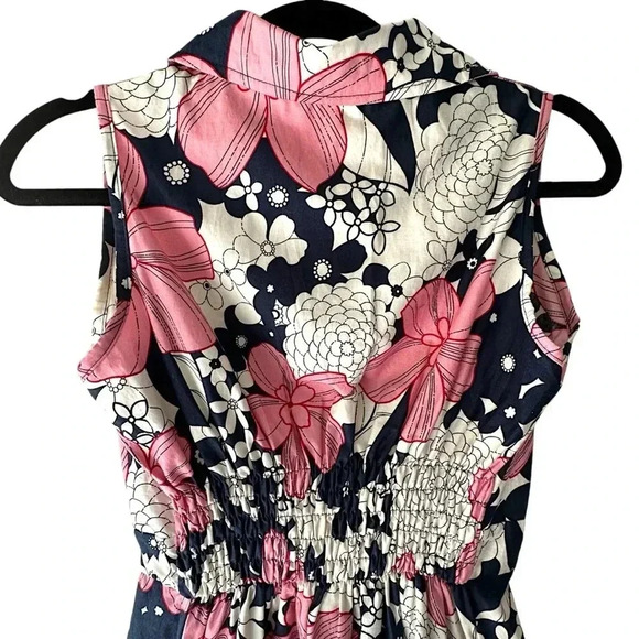 STONE FLOWER NWOT SLEEVELESS SMOCKED FLORAL FIT & FLARE DRESS PINK BLUE | SMALL - Picture 9 of 10